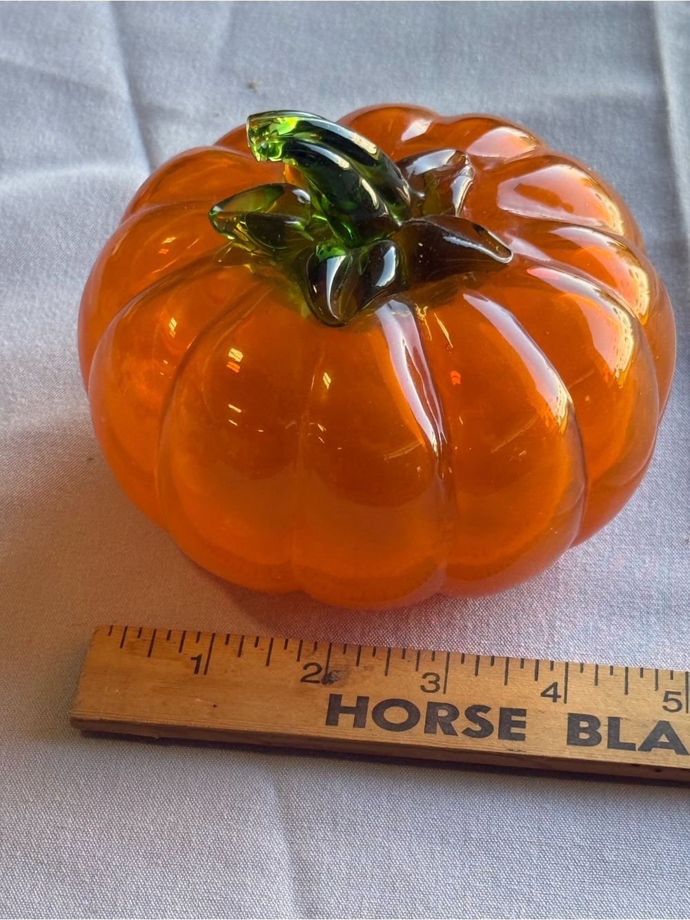 Handblown Glass Pumpkin Paperweight - Orange with Green Stem